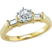 Miabella Carat T.W. Kerek és bagett-vágott gyémánt 14KT sárga arany három kő eljegyzési gyűrű