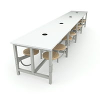Kisorba tartozó sorozatú standard magassági asztal, fehér, száraz eráz teteje szürke kerettel