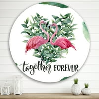 Designart 'Eucalyptus levelek Flamingo Floral Heart' Hagyományos körfém fali művészet - 36 lemez