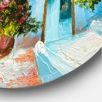 Designart 'Ház színes virágokkal a tenger közelében I' Tengeri és parti körfém fali művészet - 23 -as lemez