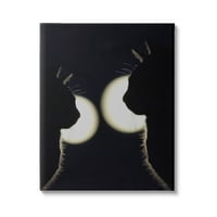 Stupell Industries Két fekete macska sziluett éjszakai holdfényes állatok fotógaléria csomagolt vászon nyomtatott fali művészet,