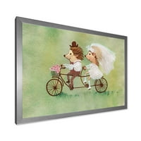 Designart 'Esküvői pár sündisznó, kerékpárral lovagolva' Hagyományos keretes művészet nyomtatás
