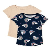 Wonder Nation Girls Kid Kid Tour Crew New Neck Solid és nyomtatott pólók, 2-Pack, Méret 4- & Plus