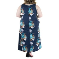 24 Seven Comfort Apparel női plusz méretű virágmintás ujjatlan zseb maxi ruha