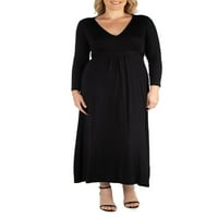 24 Seven Comfort Apparel Plus méret V-nyak hosszú ujjú maxi ruha