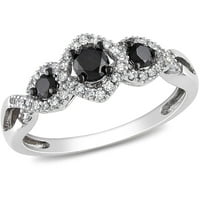 Carat T.W. Fekete -fehér gyémánt 10KT fehérarany három kő eljegyzési gyűrű