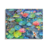 Stupell Industries Vivid Pond Lily Lotus Blossom Koi Fish Pond festő galéria csomagolt vászon nyomtatott fali művészet, Marietta