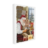 A Stupell Home Decor Collection Holiday Santa létrehozása játékok és téli ablak jelenet festés feszített vászon fal művészet,