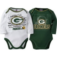 Green Bay Packers Baby Boys hosszú ujjú bodysuit szett, 2 csomag