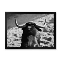 Designart 'A spanyol bika II fekete -fehér portréja' parasztház keretes művészeti nyomtatás