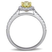 Miabella női 1- Carat T.W. Ovális vágott természetes sárga gyémánt és kerek vágott gyémánt 14KT kéttónusú arany halo eljegyzési