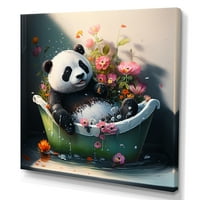 Designart Buta Panda Fürdés Virágzó Virágok Vászon Fal Művészet