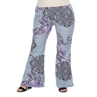 Comfort ruházat női lila nyomtatás elasztikus összecsukható nadrág