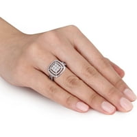 Karátos T. W. Diamond 10kt fehér arany kettős Halo eljegyzési gyűrű