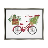 Stupell Industries Boldog Karácsonyi Szezontos Kerékpár Grafikus Szürke Szürke Úszó Keretes Vászon nyomtatott fali művészet,