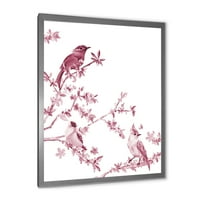 Gyönyörű rózsaszín madarak ülő virágos ágakon keretes festmény vászon művészeti nyomtatás