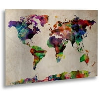 Védjegy Képzőművészet Akvarell világtérkép Csiszolt alumínium fali művészet, Michael Tombsett 16 22