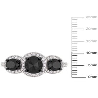 2- Carat T.W. Fekete-fehér gyémánt sterling ezüst háromköves eljegyzési gyűrű