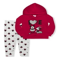 Minnie egér kislány és kisgyermek lány Valentin-napi gyapjú pulóver kapucnis pulóver és nadrág, 2 darabos ruhakészlet, méretek