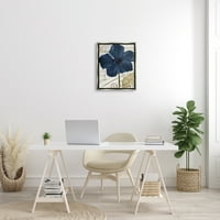 Stupell Industries merész kék virágszirmok szüreti pillangó szkript grafikus art luster szürke úszó keretes vászon nyomtatott