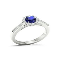 Az Imperial Gemstone Sterling ezüst kerek vágás Ceylon Sapphire -t hozott létre, és fehér zafír Halo női menyasszonyi gyűrűt