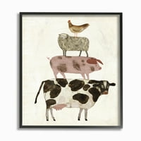 Stupell Industries tehén juhok sertés és csirke barnyard rügyek rakották a haszonállatok keretezett fal művészete Victoria Borges