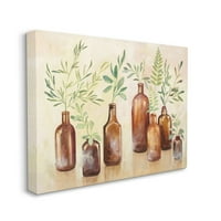 Stupell Industries páfrányok és növények üvegedények barna zöld festmény vászon fali művészet, Julia Purinton, 16 20