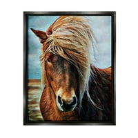 Stupell Wind Blown Mane vidéki ló állatok és rovarok festés fekete úszó keretes művészeti nyomtatási fal művészet