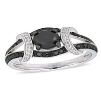 1- Carat T.W. Fekete-fehér gyémánt 10KT fehérarany osztott szárú eljegyzési gyűrű