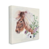 Stupell ló portré lila virág csokor állatok és rovarok festmény galéria csomagolt vászon nyomtatott fal művészet