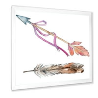 Designart 'rózsaszín madár toll a nyílról' bohém és eklektikus keretes művészet nyomtatás