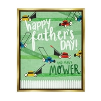 Stupell Industries Boldog Apák napi fűnyírók ünnepi festmény arany úszó keretes művészeti nyomtatási fal művészet