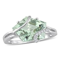 6. Carat T.G.W. Zöld kvarc és gyémánt akcentus ezüst penton gyűrű