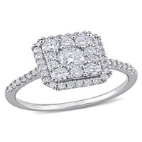 Karátos T. W. gyémánt 10K fehér arany klaszter eljegyzési gyűrű