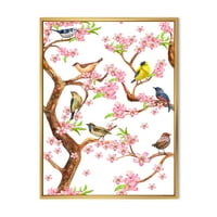 Designart „Színes kis madarak a tavaszi virágokról” Hagyományos keretes vászon fali művészet