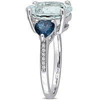 Miabella női 5-CT ICE Aquamarine London Blue Topaz Diamond Sterling ezüst háromköves gyűrű