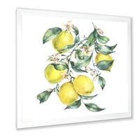 Designart 'Levelek és Sárga citrom ága I' Trópusi keretes művészet nyomtatás