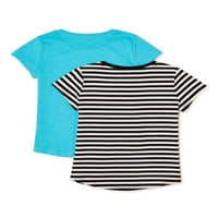 Wonder Nation Girls Kid Kid Tour Crew New Neck Solid és nyomtatott pólók, 2-Pack, Méret 4- & Plus