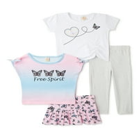 Édes pillangó kisgyermek lányok pólója, szoknya és nadrág, 4 darabos készlet, méretek 2t-4t