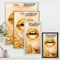 Designart „Az arany női ajkak közeli képe” Modern keretes vászon fali művészet nyomtatás