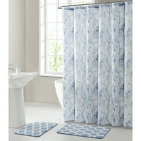 Mainstays 15 darabos márványpoliészter zuhanyfüggönykészlet, kék