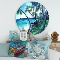 Designart 'Trópusi strand a nyári paradicsomban pálmafákkal szembeni tengeri és parti körfém fali művészet - 29 -es lemez