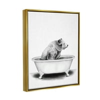 A Stupell Industries egy kádban, vicces állati fürdőszoba rajzfémes arany keretes úszó vászon fali művészet, 16x20