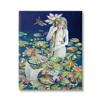 Stupell Industries sellő a vízliliomok között virágos tó nő festménygaléria csomagolt vászon nyomtatott fali művészet, Sheila