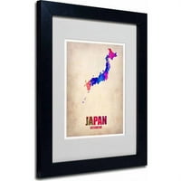 Védjegy Szépművészet Japán akvarell térkép Matted keretes művészet, Naxart, Fekete Frame